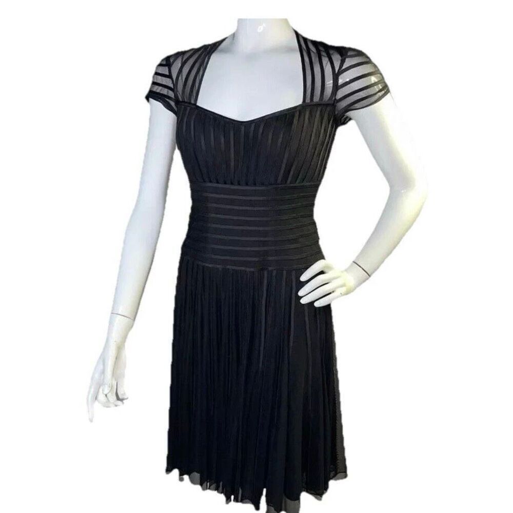 JS Collections Black Mesh Ribbon Detail Cap Sleeve Gothic Romantic Dress